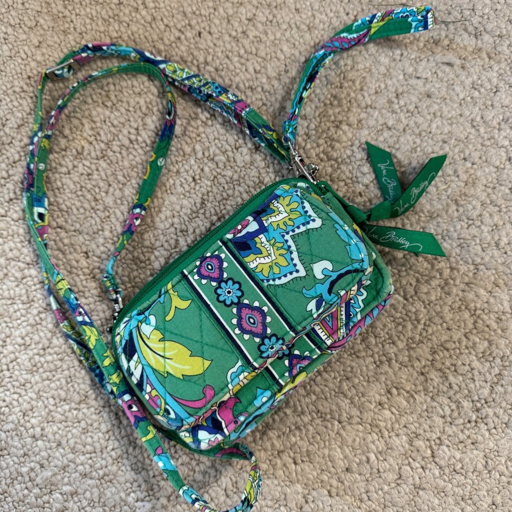 Vera Bradley All In One Crossbody Wallet Retired Emerald‎ Paisley